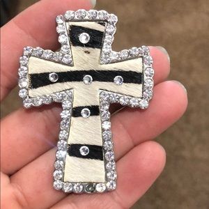 Zebra rhinestone cross pendant